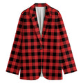 Red And Black Buffalo Plaid Print Women's Cotton Blazer