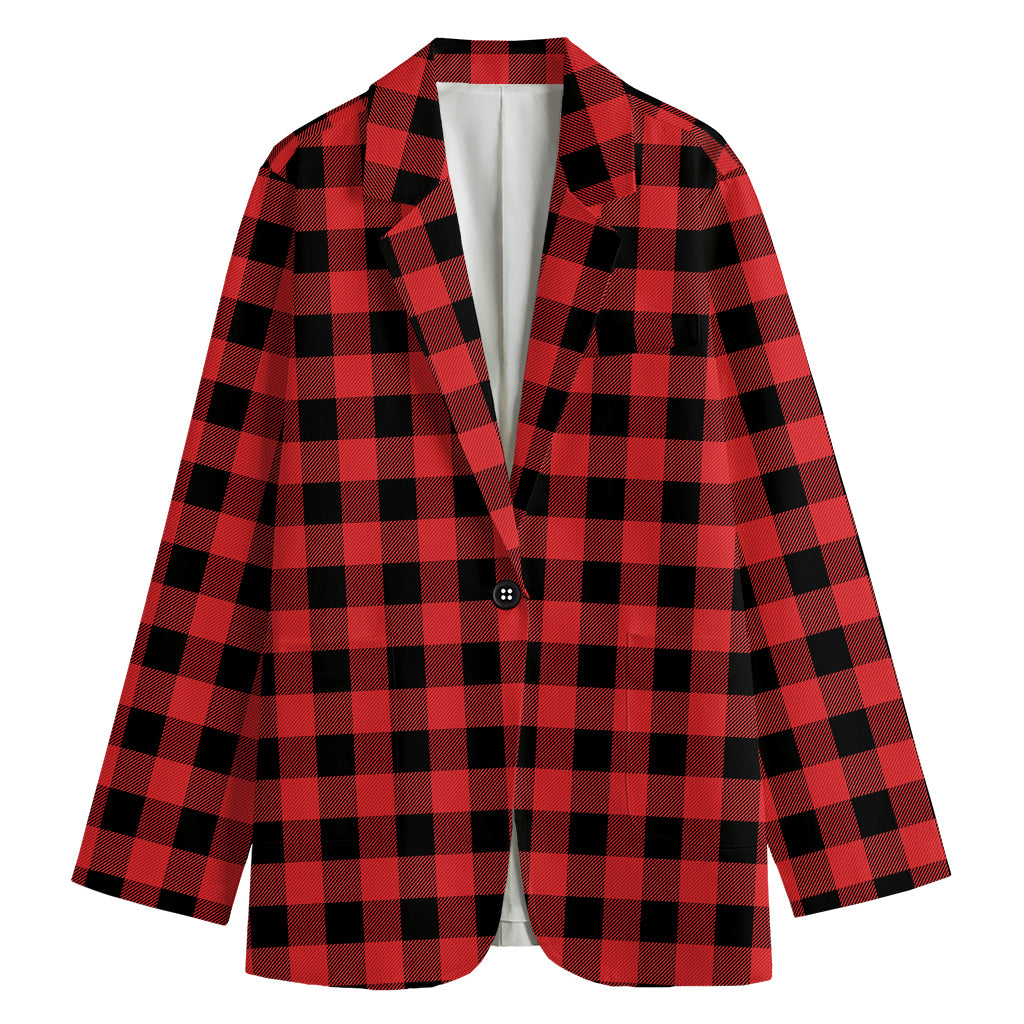 Red And Black Buffalo Plaid Print Women's Cotton Blazer