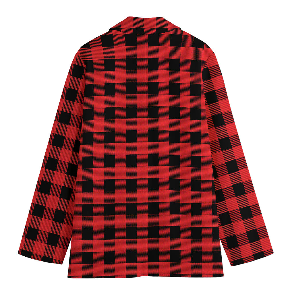Red And Black Buffalo Plaid Print Women's Cotton Blazer