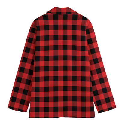 Red And Black Buffalo Plaid Print Women's Cotton Blazer