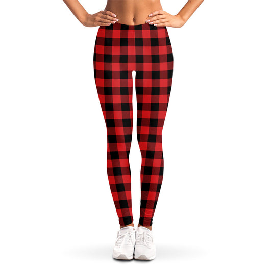 Red And Black Buffalo Plaid Print Women's Leggings