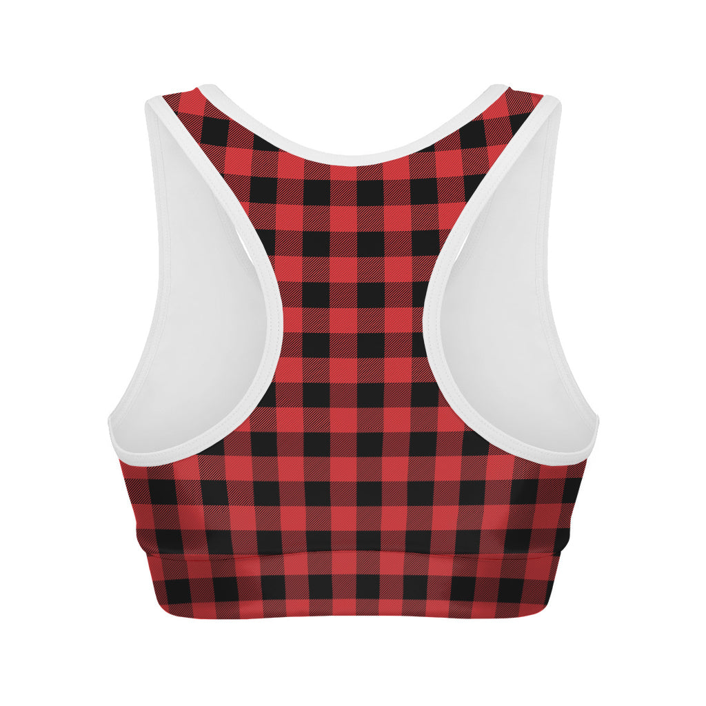 Red And Black Buffalo Plaid Print Women's Sports Bra