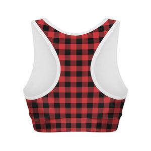 Red And Black Buffalo Plaid Print Women's Sports Bra