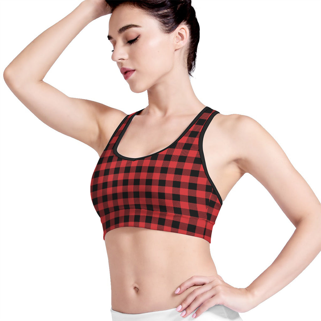 Red And Black Buffalo Plaid Print Women's Sports Bra