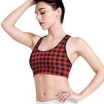 Red And Black Buffalo Plaid Print Women's Sports Bra