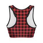 Red And Black Buffalo Plaid Print Women's Sports Bra