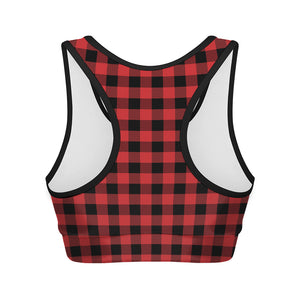 Red And Black Buffalo Plaid Print Women's Sports Bra