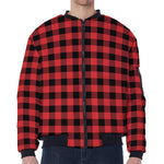 Red And Black Buffalo Plaid Print Zip Sleeve Bomber Jacket
