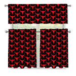 Red And Black Bull Skull Pattern Print 3 Piece Kitchen Curtains