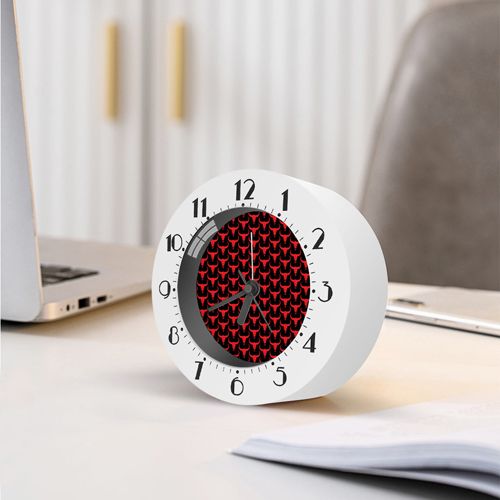Red And Black Bull Skull Pattern Print Alarm Clock