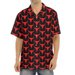 Red And Black Bull Skull Pattern Print Aloha Shirt