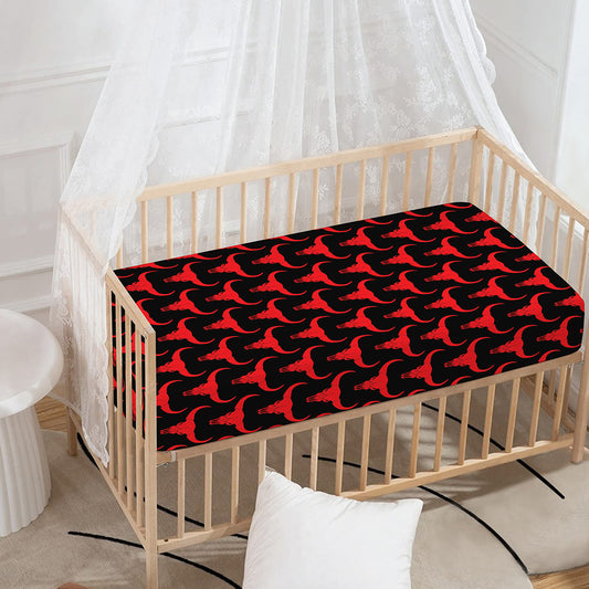 Red And Black Bull Skull Pattern Print Baby Crib Sheet