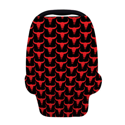 Red And Black Bull Skull Pattern Print Baby Seat Cover