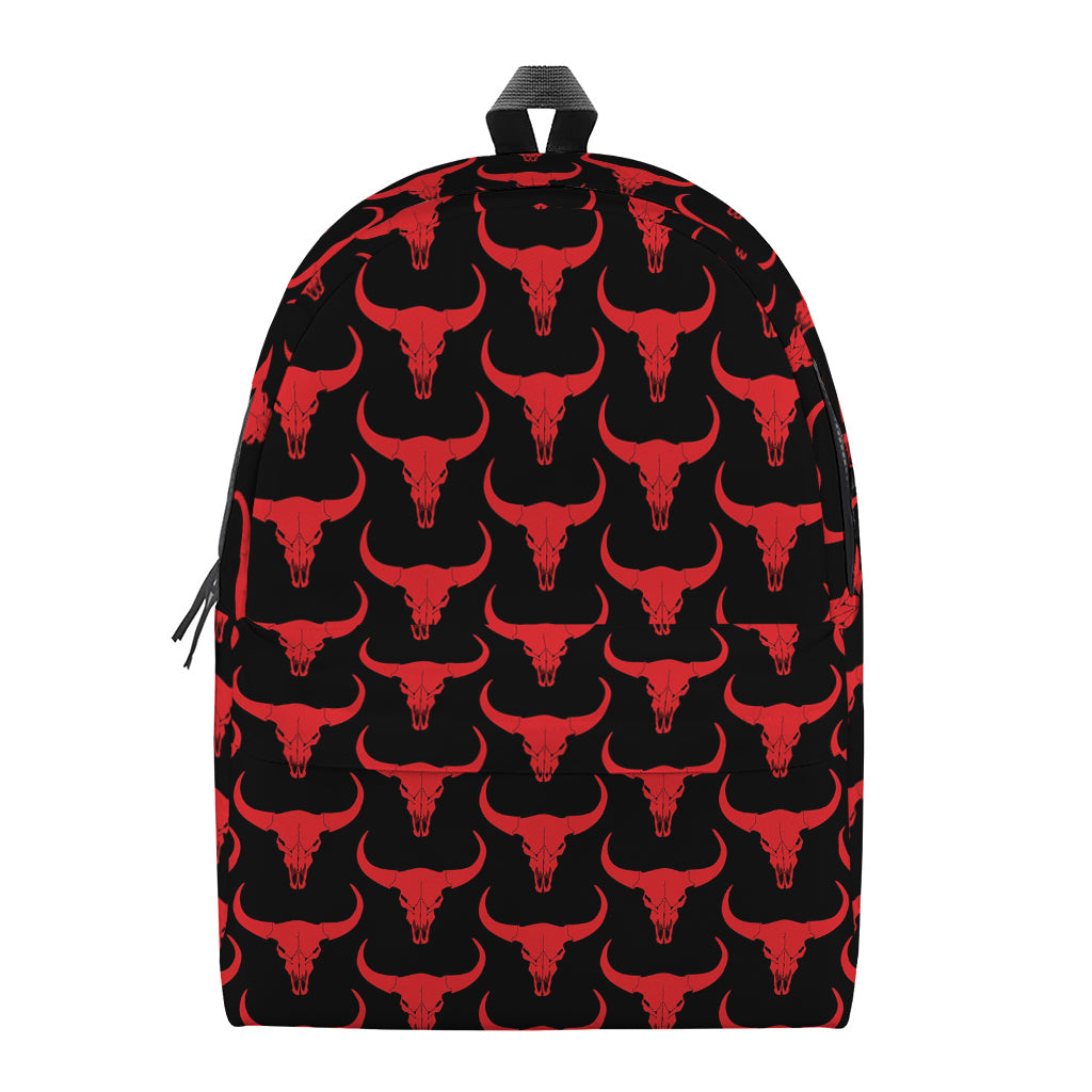 Red And Black Bull Skull Pattern Print Backpack