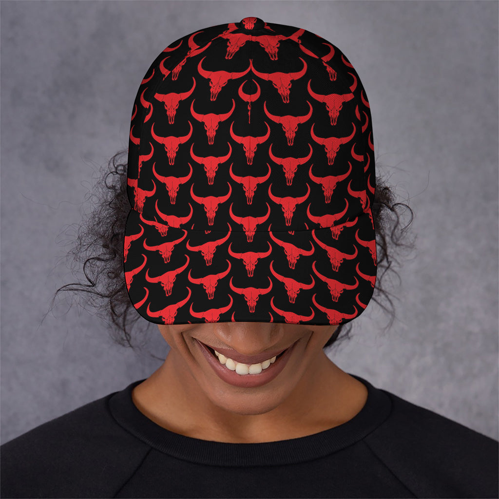 Red And Black Bull Skull Pattern Print Baseball Cap