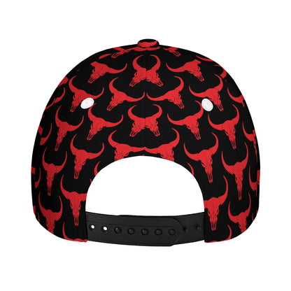 Red And Black Bull Skull Pattern Print Baseball Cap