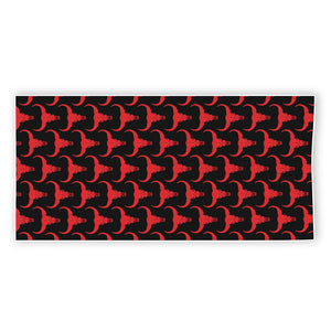 Red And Black Bull Skull Pattern Print Beach Towel