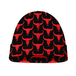 Red And Black Bull Skull Pattern Print Beanie