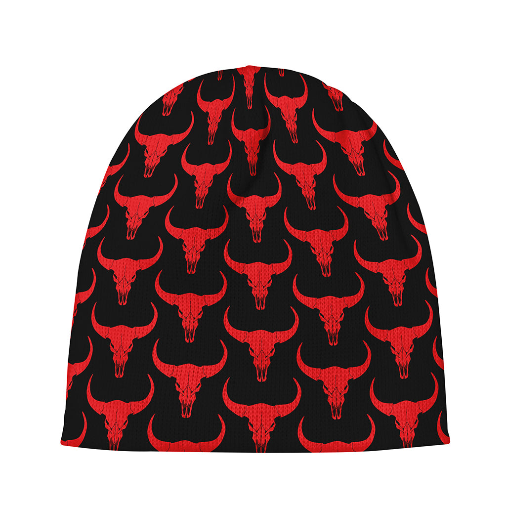 Red And Black Bull Skull Pattern Print Beanie