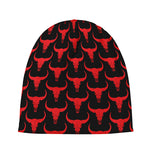 Red And Black Bull Skull Pattern Print Beanie