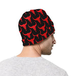 Red And Black Bull Skull Pattern Print Beanie