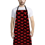 Red And Black Bull Skull Pattern Print Bib Apron With Pocket