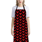 Red And Black Bull Skull Pattern Print Bib Apron With Pocket