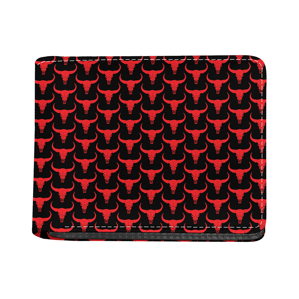 Red And Black Bull Skull Pattern Print Bifold Wallet