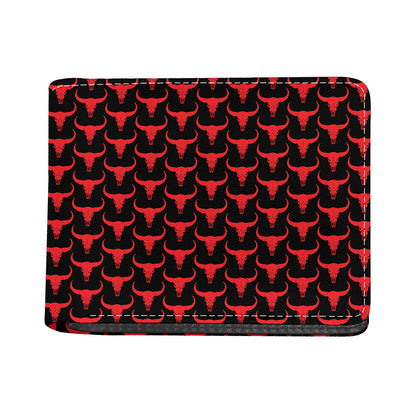 Red And Black Bull Skull Pattern Print Bifold Wallet