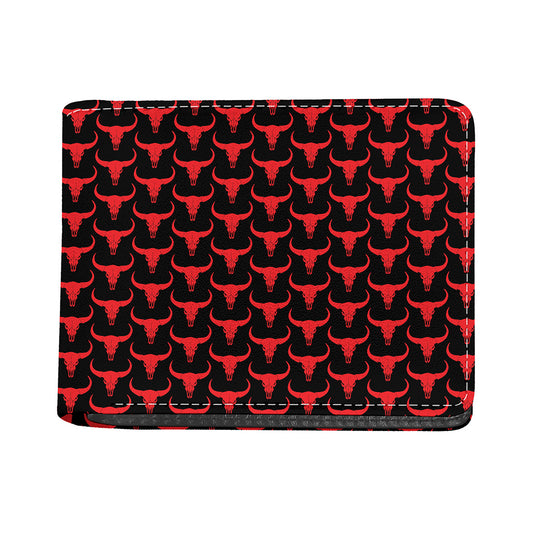Red And Black Bull Skull Pattern Print Bifold Wallet