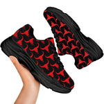Red And Black Bull Skull Pattern Print Black Chunky Shoes