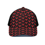 Red And Black Bull Skull Pattern Print Black Mesh Trucker Cap