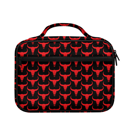 Red And Black Bull Skull Pattern Print Briefcase Bible Bag