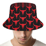 Red And Black Bull Skull Pattern Print Bucket Hat