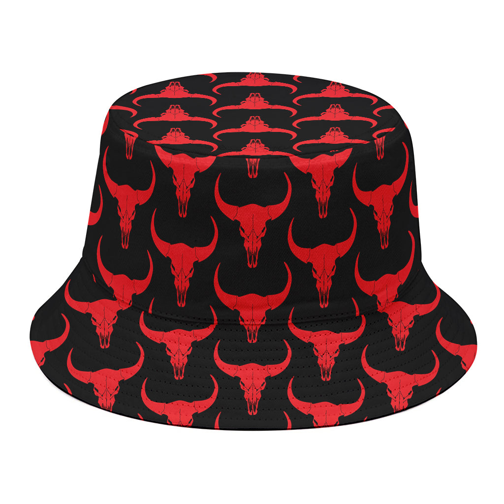 Red And Black Bull Skull Pattern Print Bucket Hat