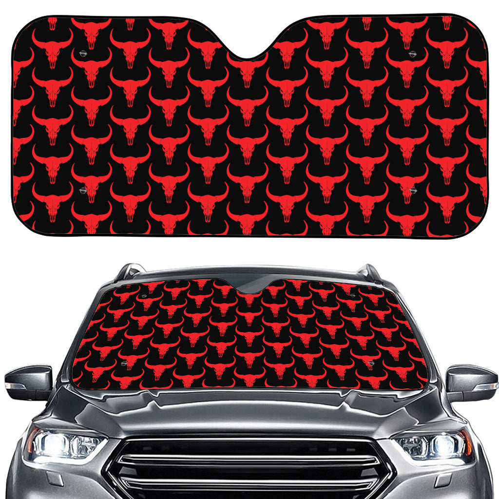 Red And Black Bull Skull Pattern Print Car Windshield Sun Shade