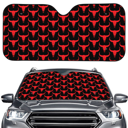 Red And Black Bull Skull Pattern Print Car Windshield Sun Shade