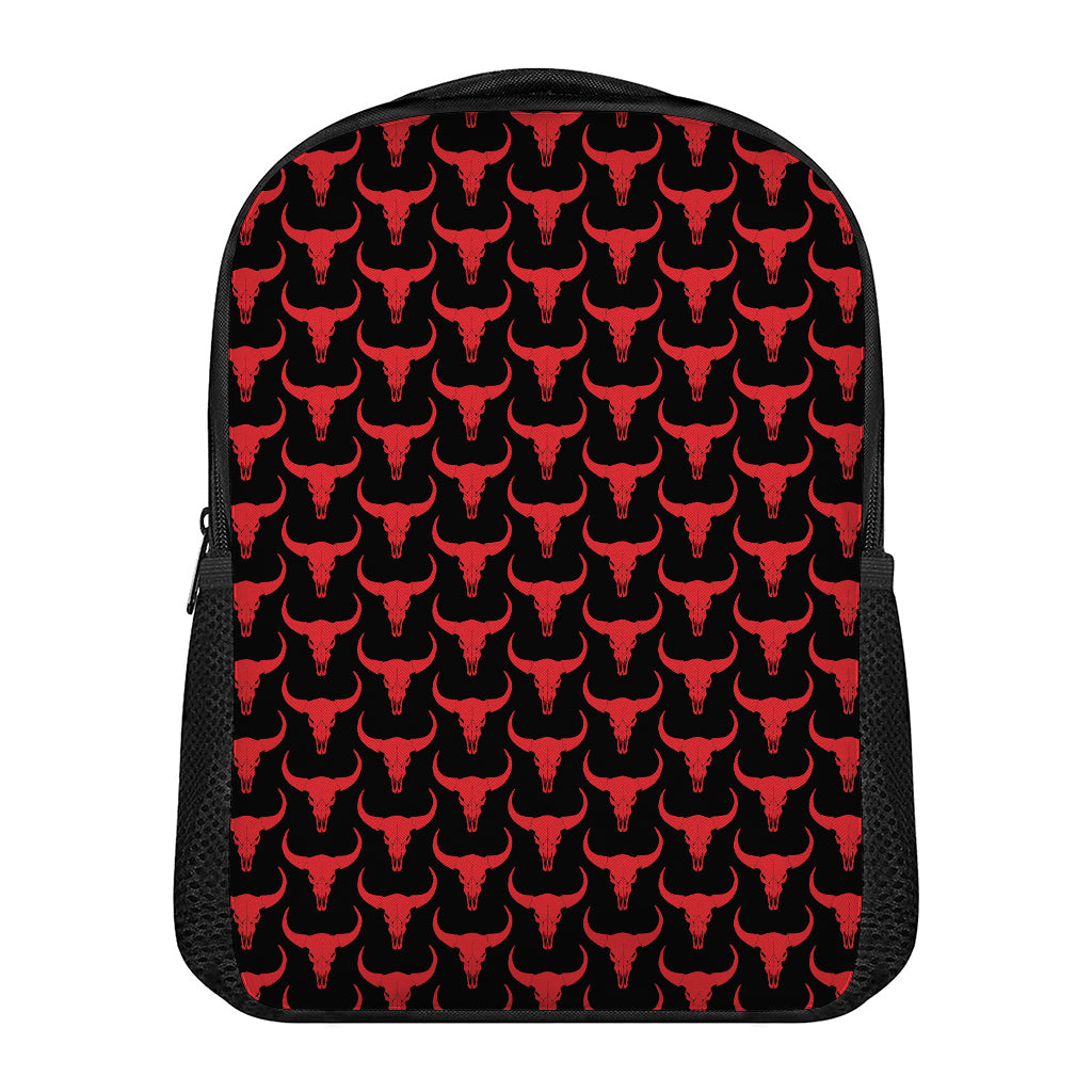 Red And Black Bull Skull Pattern Print Casual Backpack