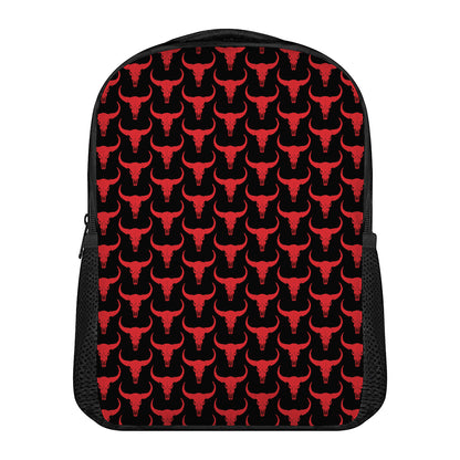 Red And Black Bull Skull Pattern Print Casual Backpack