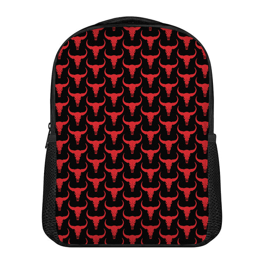 Red And Black Bull Skull Pattern Print Casual Backpack