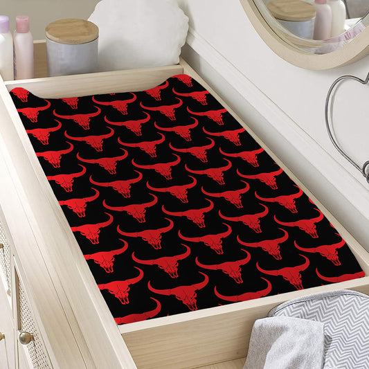 Red And Black Bull Skull Pattern Print Changing Pad Cover