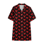 Red And Black Bull Skull Pattern Print Cotton Hawaiian Shirt