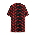 Red And Black Bull Skull Pattern Print Cotton Hawaiian Shirt