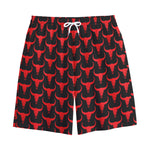 Red And Black Bull Skull Pattern Print Cotton Shorts