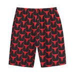Red And Black Bull Skull Pattern Print Cotton Shorts