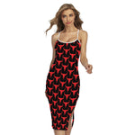 Red And Black Bull Skull Pattern Print Cross Back Cami Dress