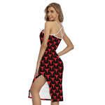 Red And Black Bull Skull Pattern Print Cross Back Cami Dress