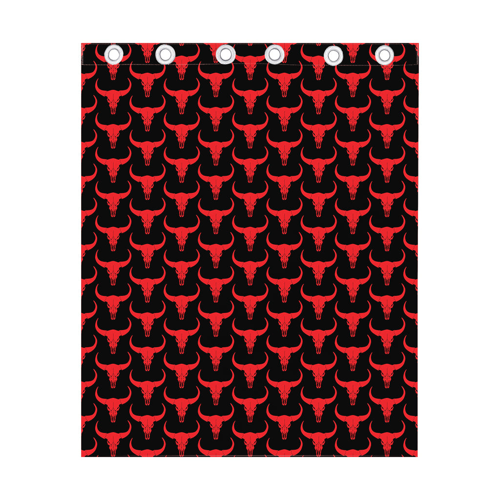 Red And Black Bull Skull Pattern Print Curtain