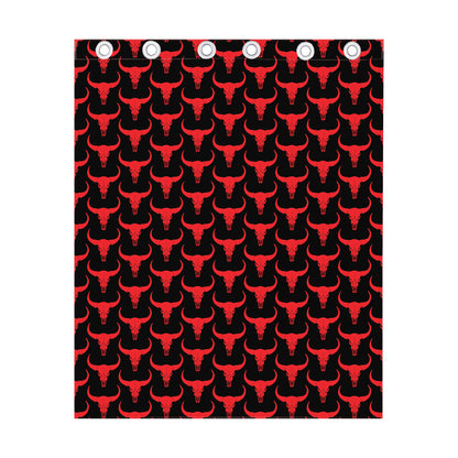 Red And Black Bull Skull Pattern Print Curtain