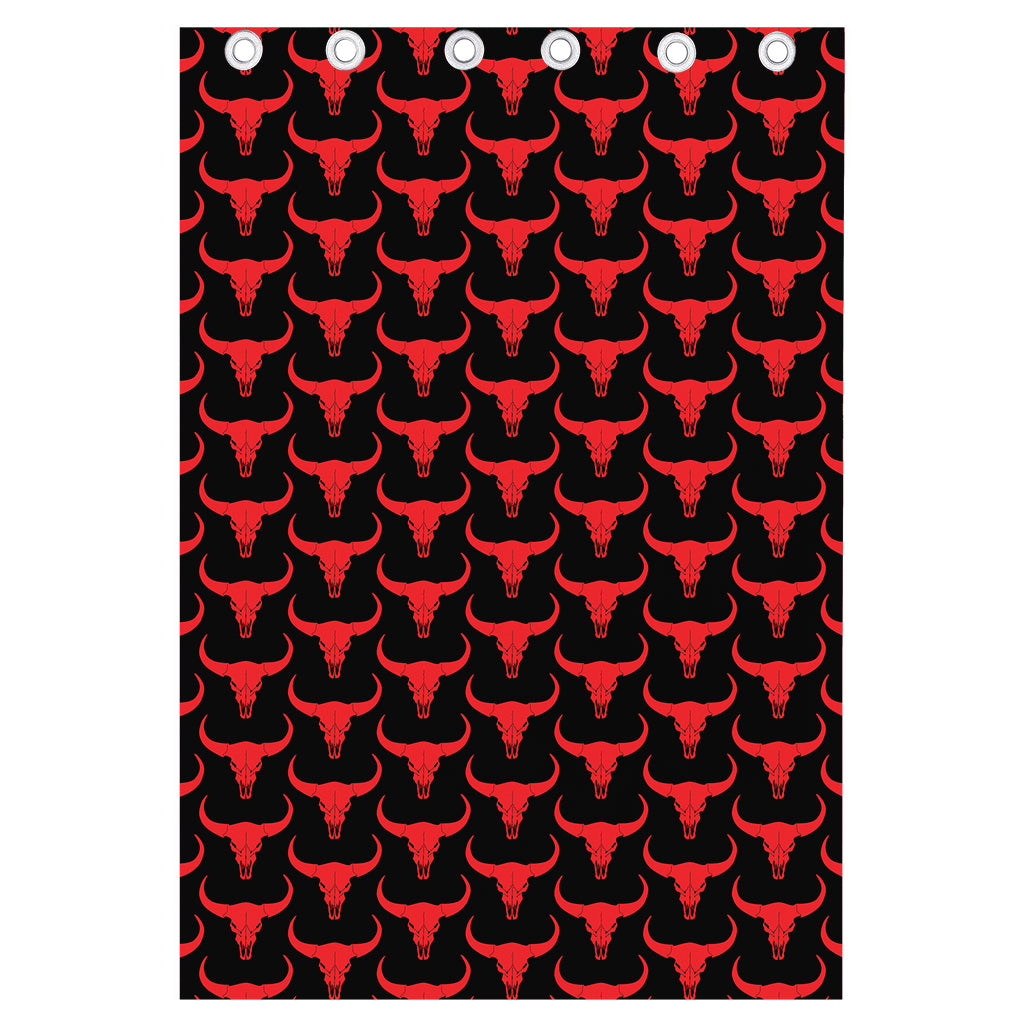 Red And Black Bull Skull Pattern Print Curtain
